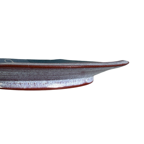 Vintage Susan Icove Redware Pottery Plate 9" Multi Folk Art Floral Abstract - Picture 5 of 9